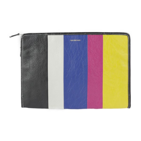 2229093007190 1 Balenciaga Bazar Leather Pouch Black White Multicolor