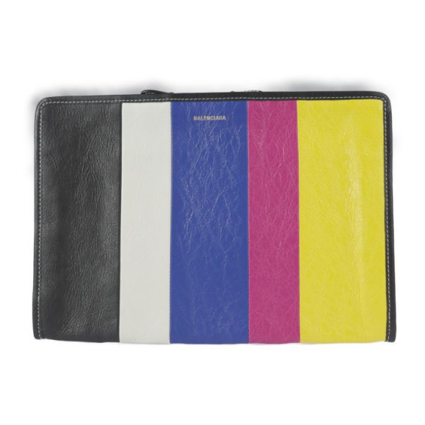 2229093007191 1 Balenciaga Bazar Leather Pouch Black White Multicolor