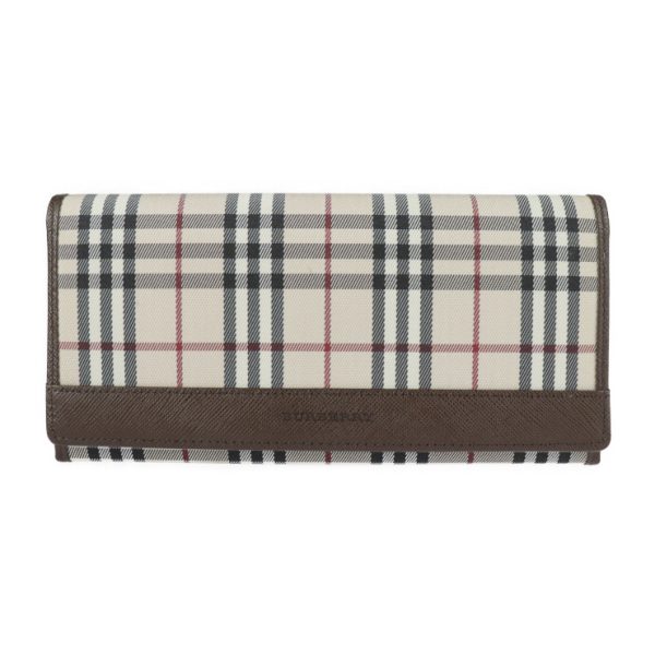 2229093007201 1 Burberry Check Canvas Leather Bifold Wallet Beige Brown