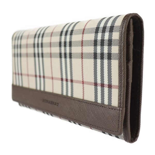 2229093007201 2 Burberry Check Canvas Leather Bifold Wallet Beige Brown