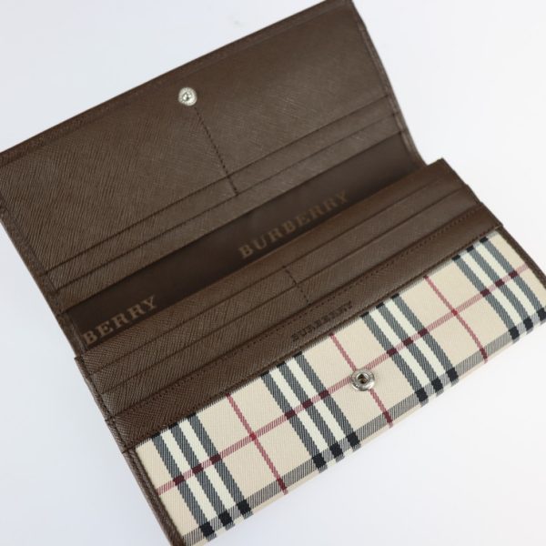 2229093007201 5 Burberry Check Canvas Leather Bifold Wallet Beige Brown