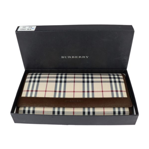 2229093007201 9 Burberry Check Canvas Leather Bifold Wallet Beige Brown