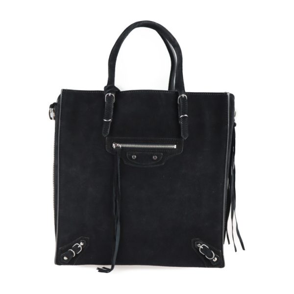 2230013008272 1 Balenciaga Paper A5 Suede Handbag Black