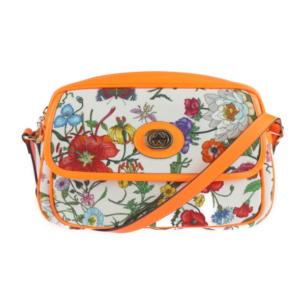 2230013008281 1 GUCCI Flora Shoulder Bag Canvas Leather Multicolor Orange