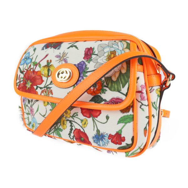 2230013008281 2 GUCCI Flora Shoulder Bag Canvas Leather Multicolor Orange