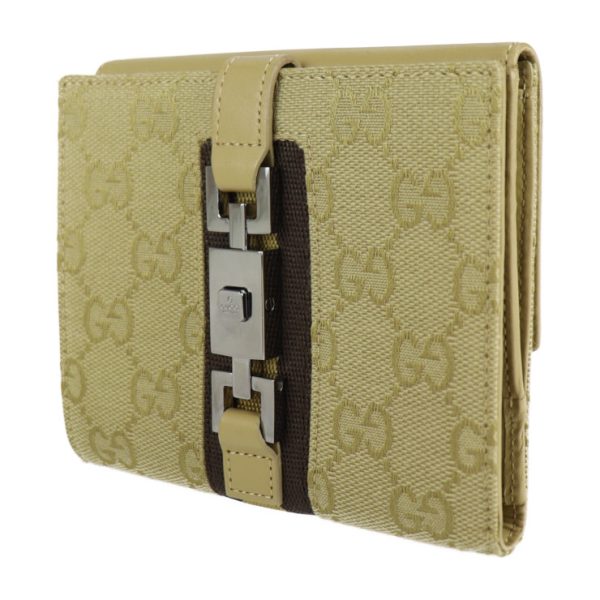 2230053007127 2 GUCCI Jackie Shelley Line Bifold Wallet GG Canvas Gold Beige Brown