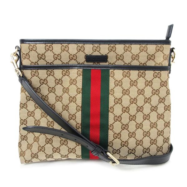 22335 1 Gucci GG Canvas Sherry Line Shoulder Bag Beige