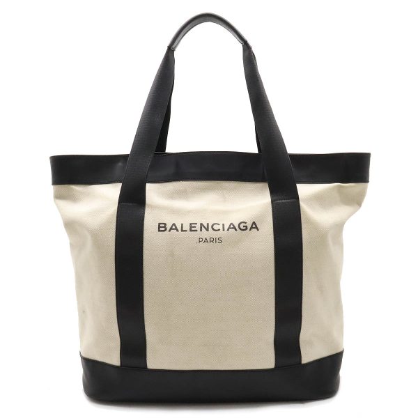 22380121 1 Balenciaga Navy Canvas Leather Shoulder Bag Natural Black