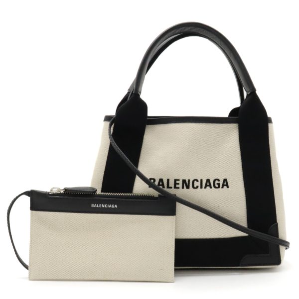 22380978 1 Balenciaga Navy Cabas XS Canvas Tote Bag Ivory Black