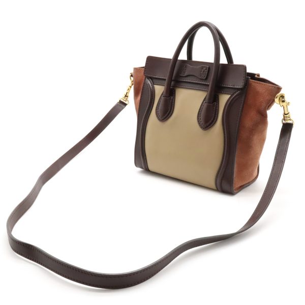 22381203 2 Celine Luggage Nano Shopper 2WAY LeatherSuede Handbag BeigeBrown