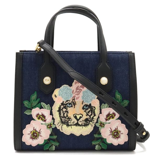 22400161 1 Gucci Tiger Embroidery Handbag Denim