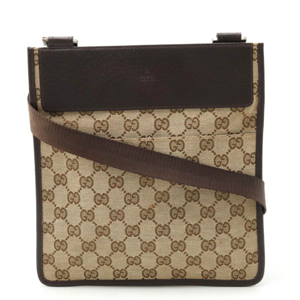 22400640 1 Gucci GG Canvas Shoulder Bag Leather Khaki Brown