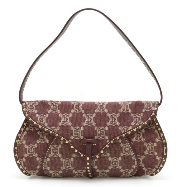 22411162 1 Celine Macadam Shoulder Bag Denim Canvas Leather Bordeaux