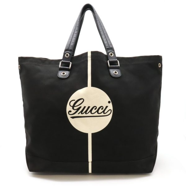 22440372 1 Gucci Large Leather Tote Shoulder Bag Black White