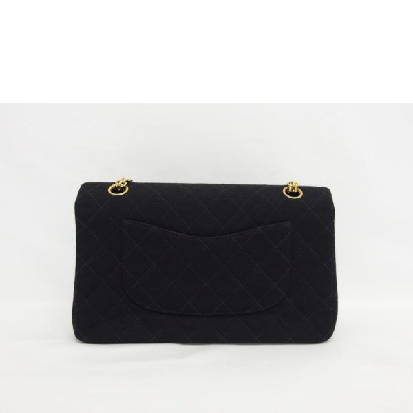 22634 2 Chanel Matelasse W Flap Cotton Chain Shoulder Bag Black