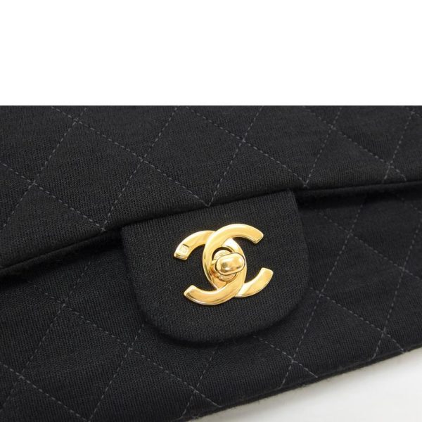 22634 5 Chanel Matelasse W Flap Cotton Chain Shoulder Bag Black