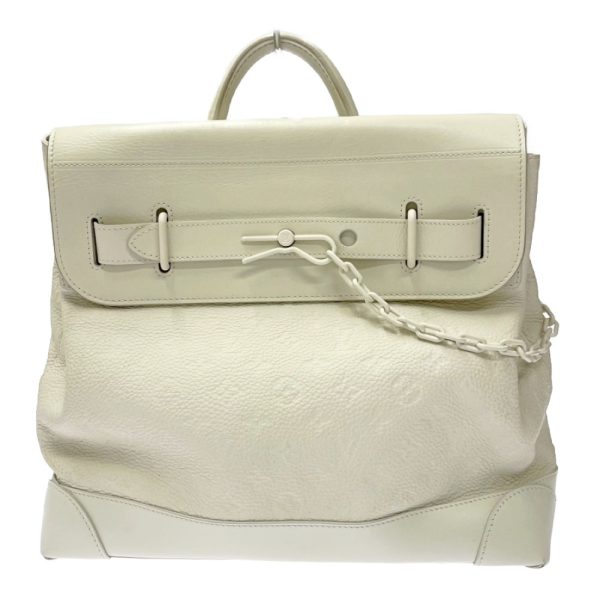 226685 1 LOUIS VUITTON Monogram Taurillon Leather Steamer PM Tote Bag White