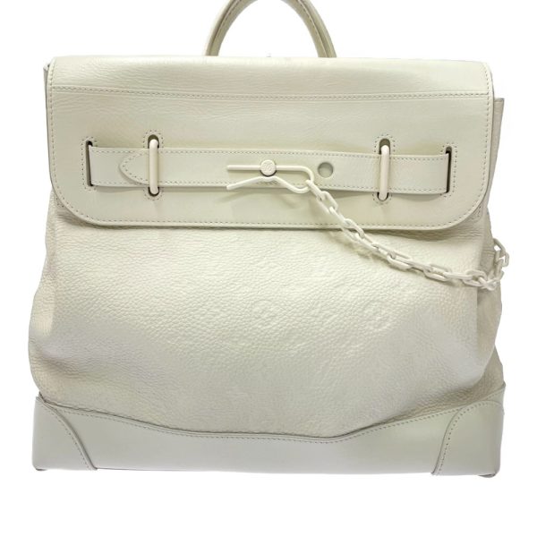 226685 4 LOUIS VUITTON Monogram Taurillon Leather Steamer PM Tote Bag White