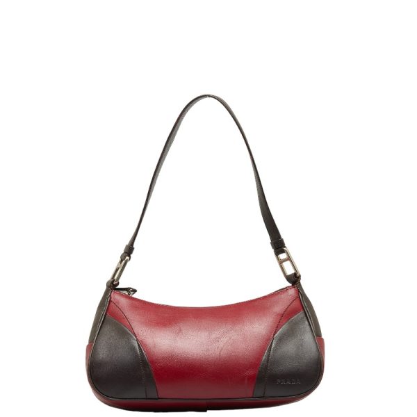 228 30320 1 Prada Logo One Shoulder Bag Red Brown Leather