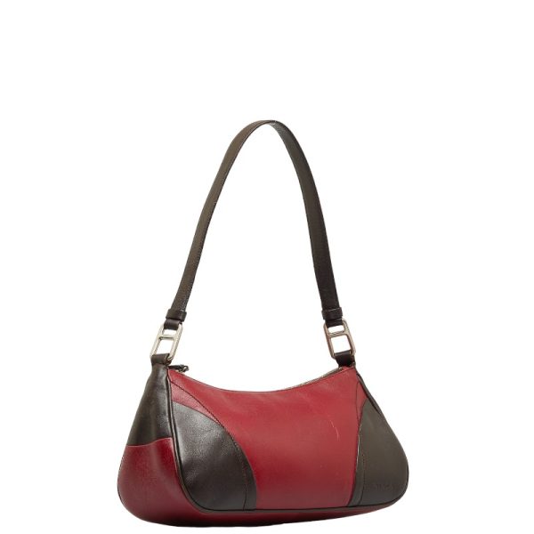 228 30320 2 Prada Logo One Shoulder Bag Red Brown Leather