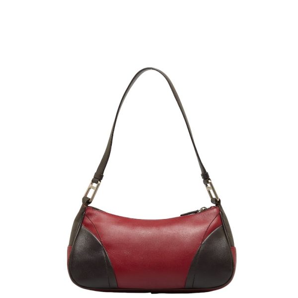 228 30320 3 Prada Logo One Shoulder Bag Red Brown Leather