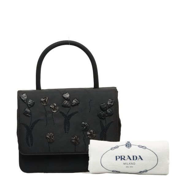 228 30325 9 Prada Embroidery Handbag Black Nylon