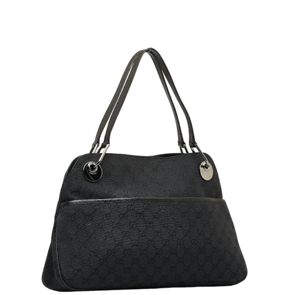 228 32107 2 Gucci GG Canvas Handbag Tote Bag Black Canvas Leather