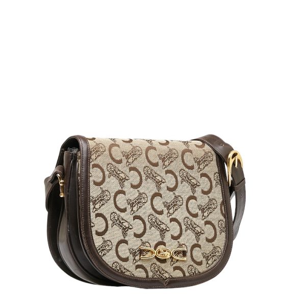 228 33962 2 Celine C Macadam Shoulder Bag Beige Brown Canvas Leather