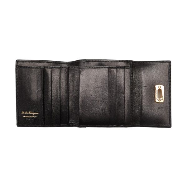 228 34002 10 Salvatore Ferragamo Gancini Trifold Wallet 220048 Black Leather