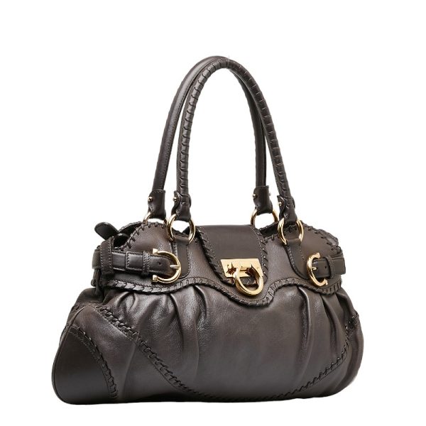 228 34085 2 Salvatore Ferragamo Gancini Marissa Shoulder Bag EZ 21 C029 Brown Leather