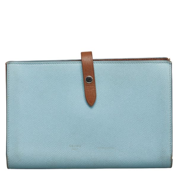 228 34094 1 Celine Logo Bifold Wallet Blue Brown Leather