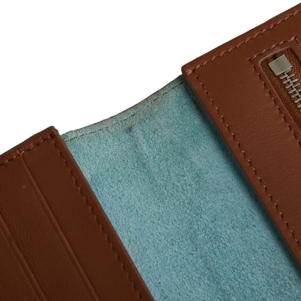 228 34094 13 Celine Logo Bifold Wallet Blue Brown Leather