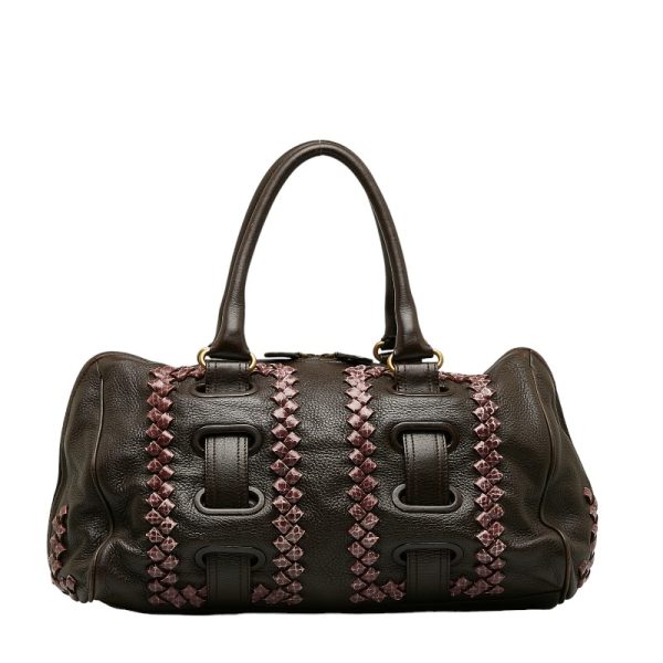 228 34160 1 Bottega Veneta Mini Handbag Brown Leather Python