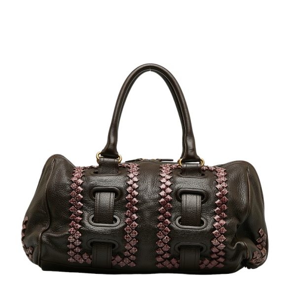 228 34160 3 Bottega Veneta Mini Handbag Brown Leather Python