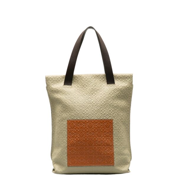 228 37389 1 LOEWE Repeat Anagram Tote Bag Beige Brown Leather