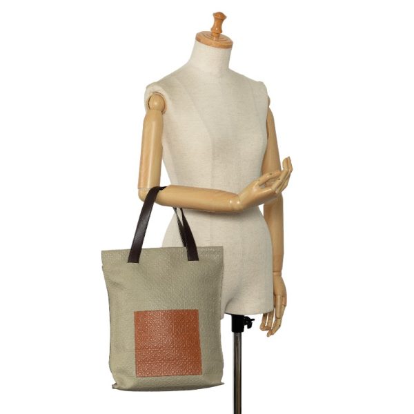 228 37389 10 LOEWE Repeat Anagram Tote Bag Beige Brown Leather