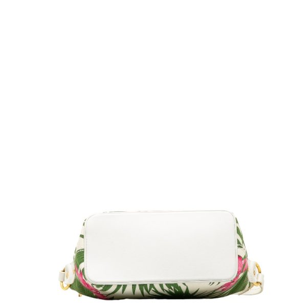 228 37413 5 Celine Flower Print Handbag White Green Pink Canvas Leather