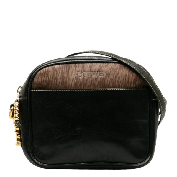 228 37435 1 LOEWE Vintage Velazquez Gold Hardware Crossbody Shoulder Bag Black Brown Leather Suede