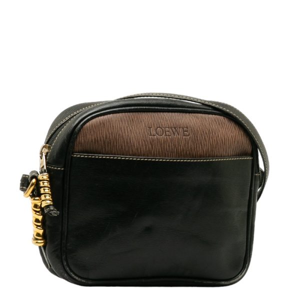 228 37435 2 LOEWE Vintage Velazquez Gold Hardware Crossbody Shoulder Bag Black Brown Leather Suede