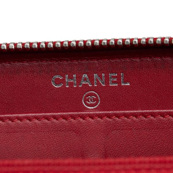 228 37825 12 CHANEL Matelasse Coco Mark Round Zipper Long Wallet Red Enamel Calf