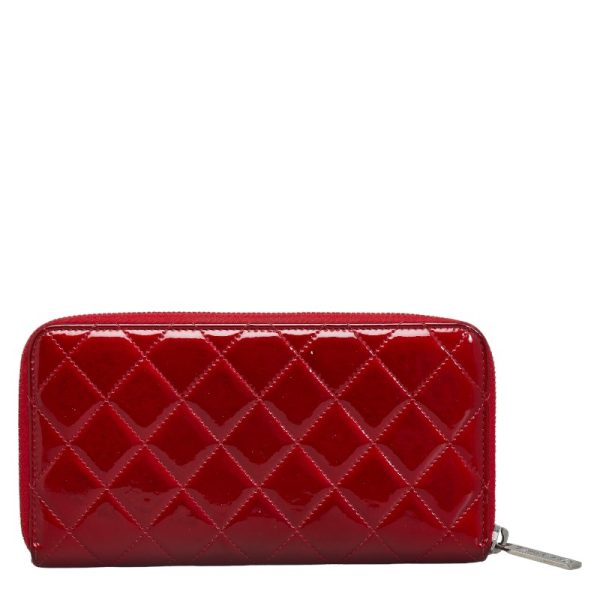 228 37825 3 CHANEL Matelasse Coco Mark Round Zipper Long Wallet Red Enamel Calf