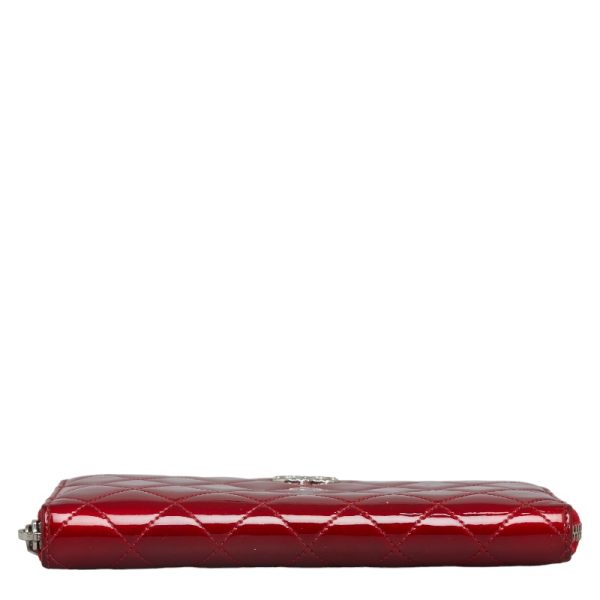 228 37825 4 CHANEL Matelasse Coco Mark Round Zipper Long Wallet Red Enamel Calf