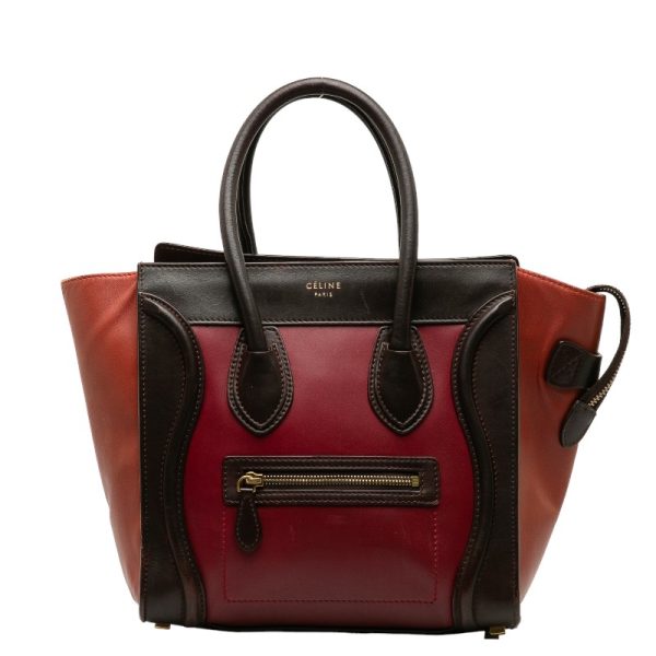 228 38220 1 Celine Luggage Micro Shopper Handbag Red Brown Leather