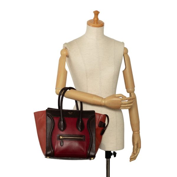 228 38220 12 Celine Luggage Micro Shopper Handbag Red Brown Leather