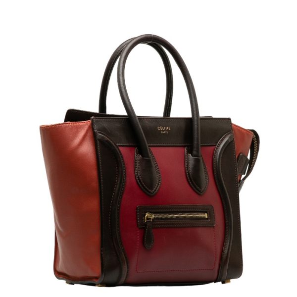 228 38220 2 Celine Luggage Micro Shopper Handbag Red Brown Leather