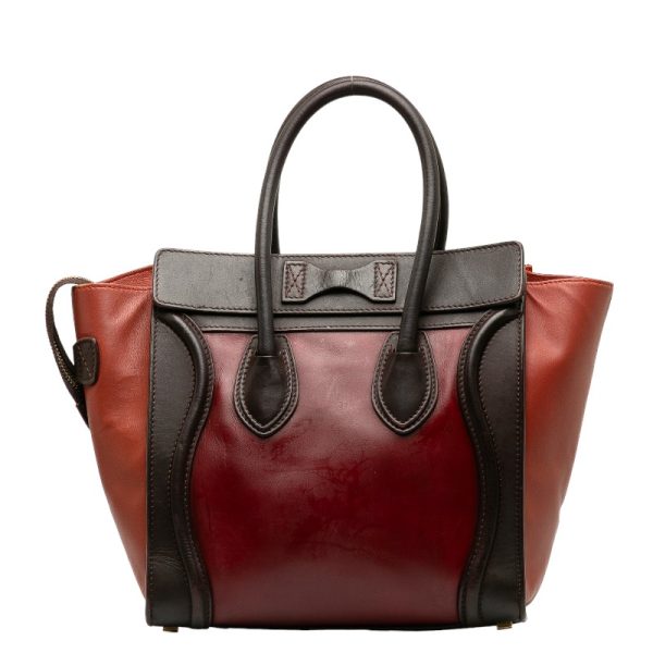 228 38220 3 Celine Luggage Micro Shopper Handbag Red Brown Leather