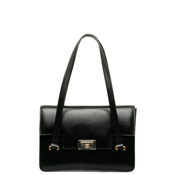 228 38223 1 Celine Macadam Triomphe Metal Handbag Black Leather