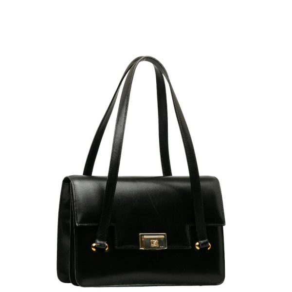 228 38223 2 Celine Macadam Triomphe Metal Handbag Black Leather