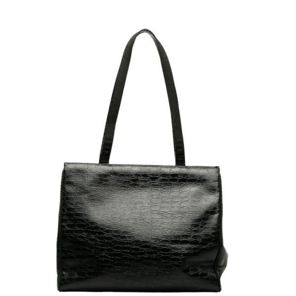 228 38242 3 Salvatore Ferragamo Vara Ribbon Croc Embossed Tote Bag Black