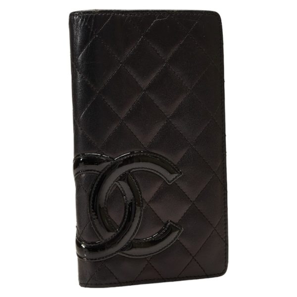 228 39859 2 CHANEL Cambon Line Coco Mark Long Wallet Black